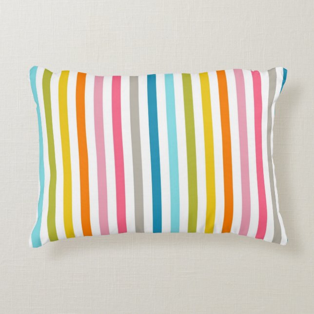 Colourful Summer Rainbow Stripes Accent Pillow (Front)