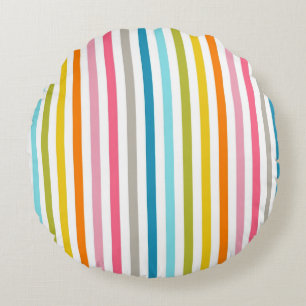 Colourful Summer Rainbow Stripes Round Pillow