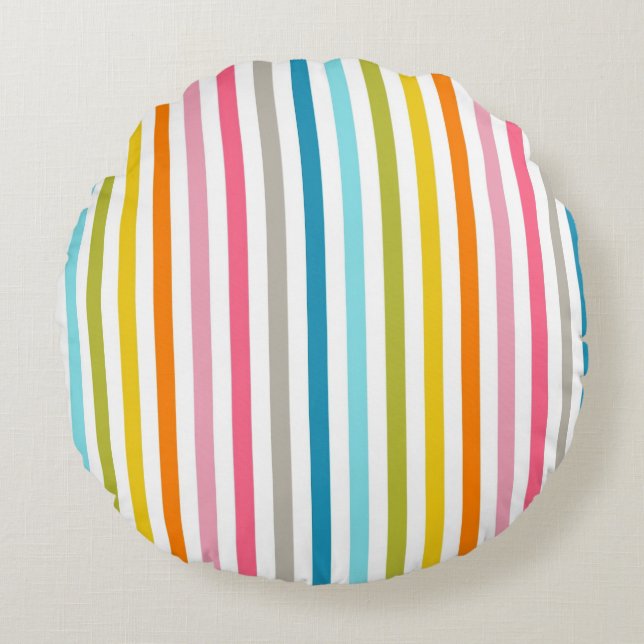 Colourful Summer Rainbow Stripes Round Pillow (Front)