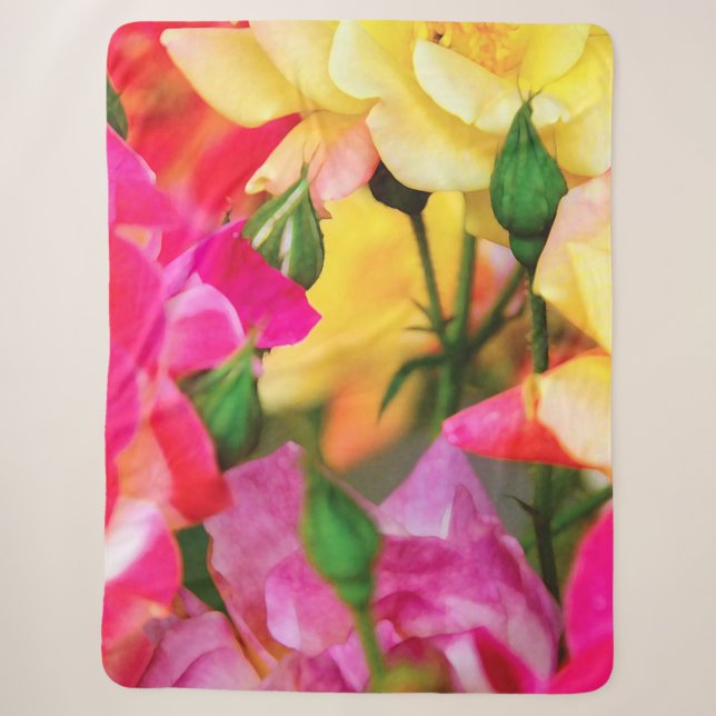 Colourful Summer Roses Sherpa Blanket (Front)