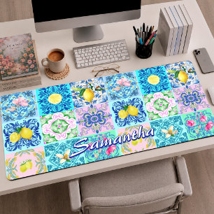 Colourful Summer Sicilian Turquoise Azulejo Amalfi Desk Mat