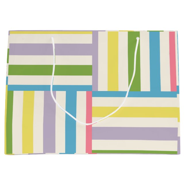 Colourful summer striped blocks pattern large gift bag (Front)