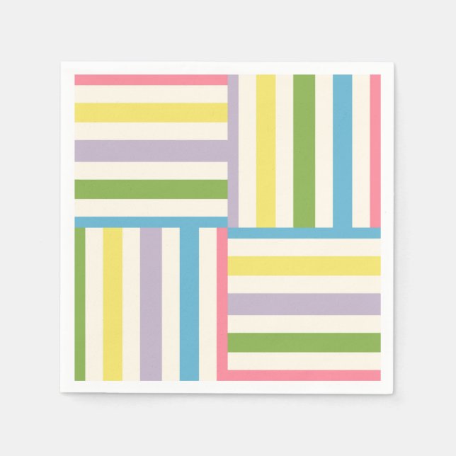 Colourful summer striped blocks pattern napkin (Front)