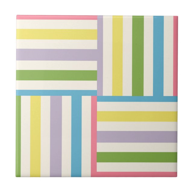Colourful summer striped blocks pattern tile (Front)