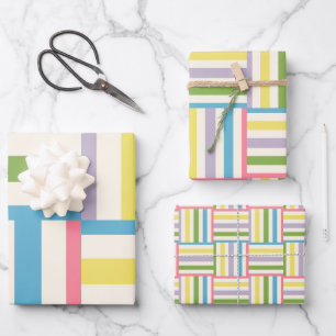 Colourful summer striped blocks pattern wrapping paper sheet