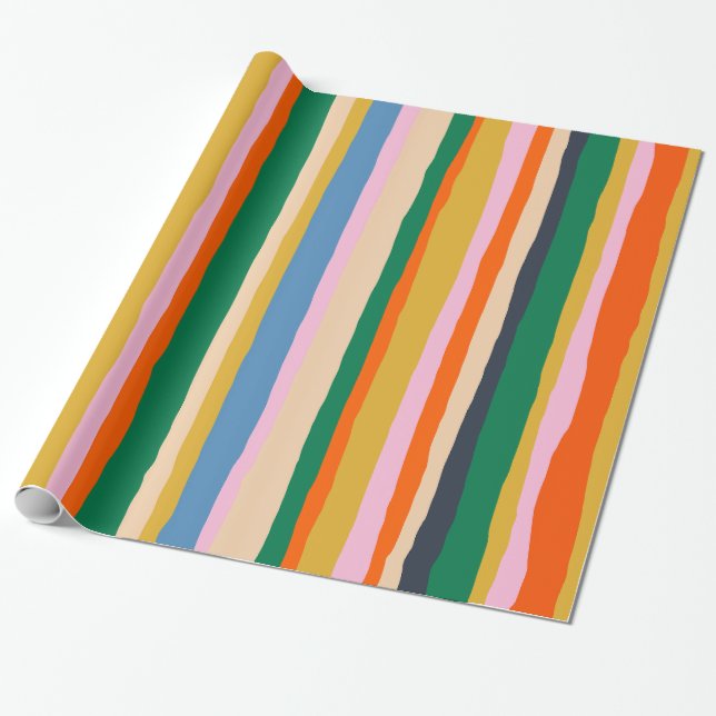 Colourful Summer Stripes Painted Pattern Wrapping Paper (Unrolled)