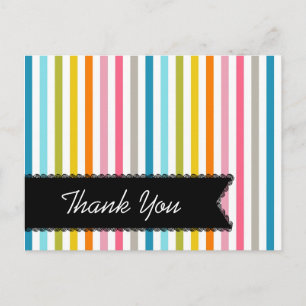 Colourful Summer Stripes Thank You Postcard