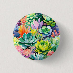 Colourful Summer Succulent Botanical Garden 1 Inch Round Button