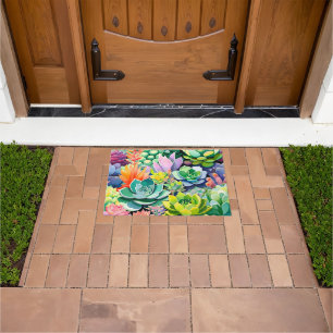 Colourful Summer Succulent Botanical Garden Doormat