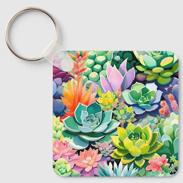 Colourful Summer Succulent Botanical Garden Keychain (Front)