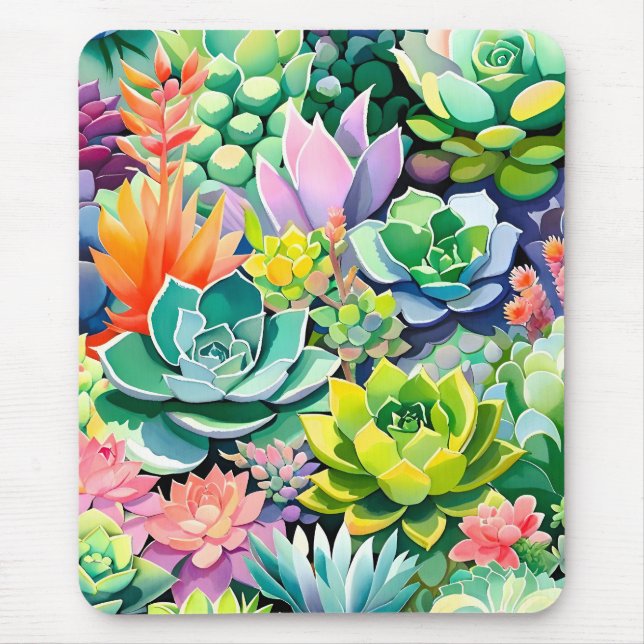 Colourful Summer Succulent Botanical Garden Mouse Pad (Front)
