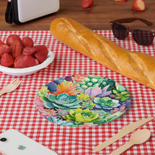 Colourful Summer Succulent Botanical Garden Paper Plate
