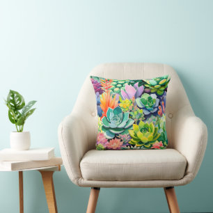 Colourful Summer Succulent Botanical Garden Throw Pillow
