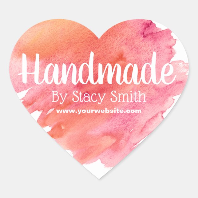 Colourful Summer Sunset Watercolor Handmade Heart Sticker (Front)