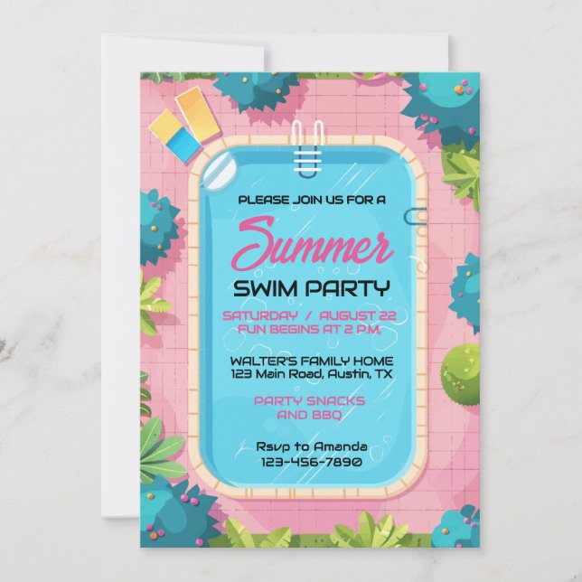 Colourful Summer Swim Party Invitation (Front)
