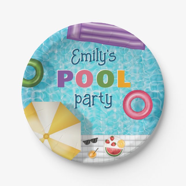 Colourful Summer Swimming Pool Party Paper Plate (Front)