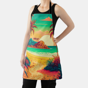 Colourful Summer Tropical Beach Landscape Artwork Apron
