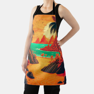 Colourful Summer Tropical Beach Landscape Artwork Apron