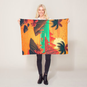 Colourful Summer Tropical Beach Landscape Artwork  Fleece Blanket