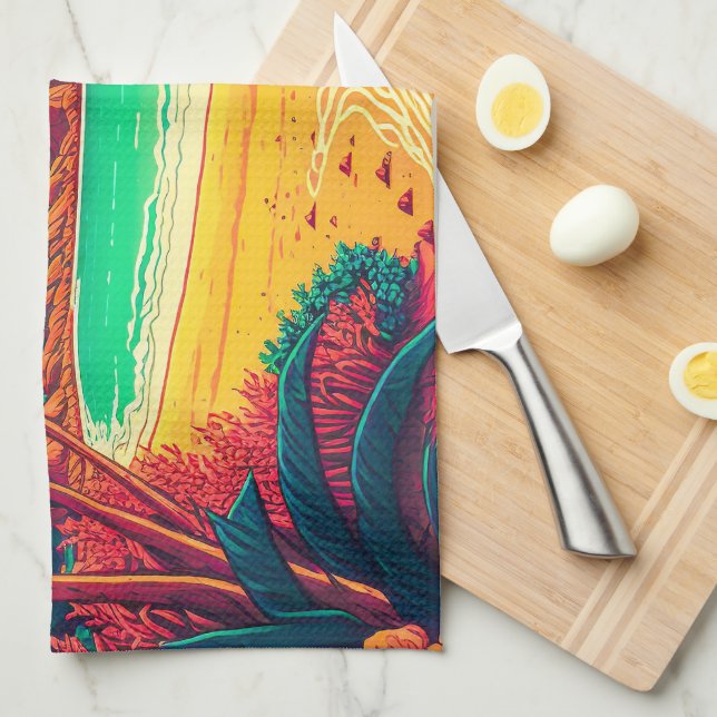 Colourful Summer Tropical Beach Landscape Artwork  Kitchen Towel (Quarter Fold)