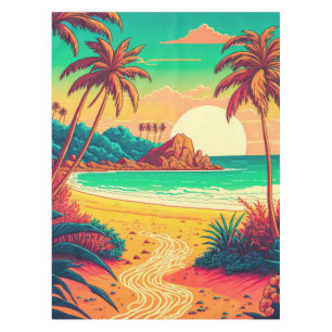 Colourful Summer Tropical Beach Landscape Artwork  Tablecloth