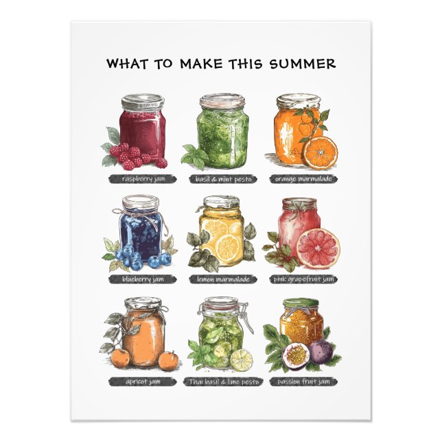 Colourful Summer Watercolor Fruit Herb Food Poster (Front)