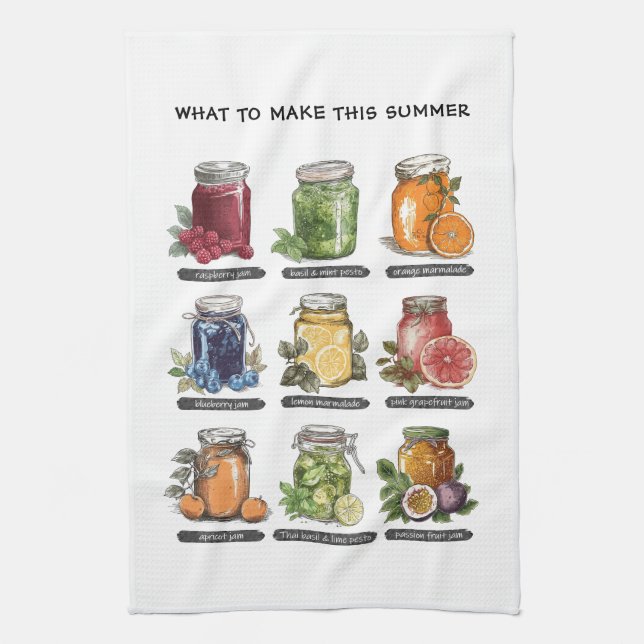 Colourful Summer Watercolor Fruit Jam Mason Jar Kitchen Towel (Vertical)