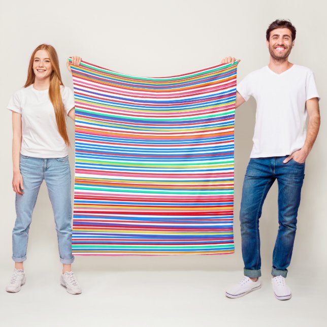 Colourful Summertime Stripes Pattern Fleece Blanket (In Situ)