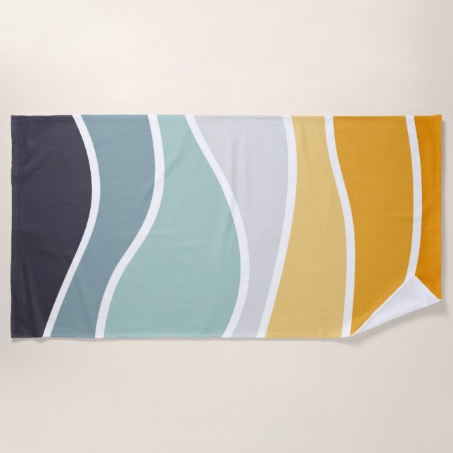 Colourful summery retro style waves beach towel (Front)