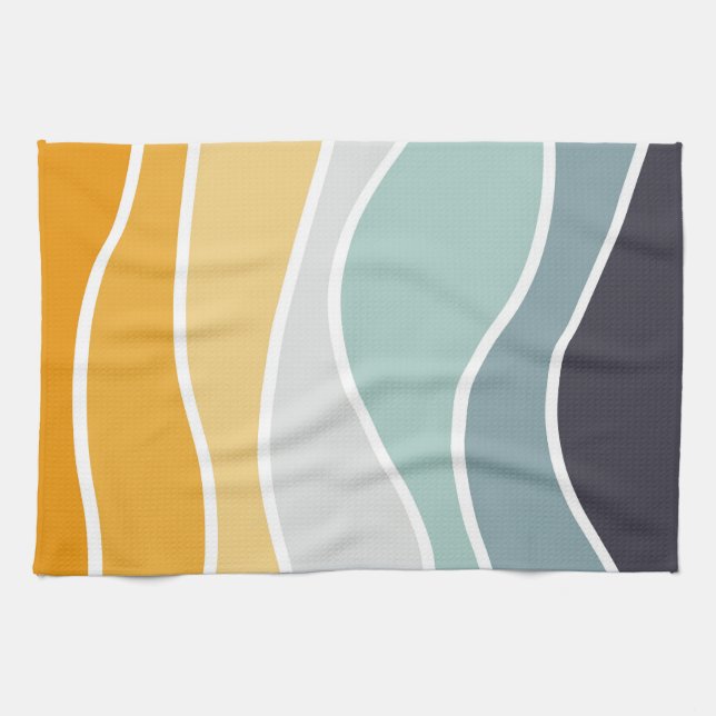 Colourful summery retro style waves kitchen towel (Horizontal)