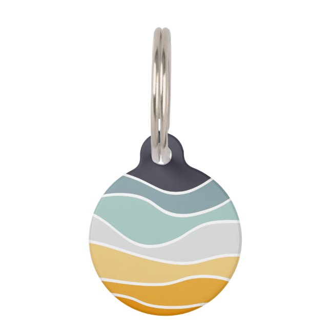 Colourful summery retro style waves pet tag (Front)