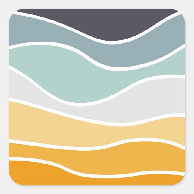 Colourful summery retro style waves square sticker (Front)