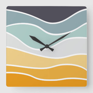 Colourful summery retro style waves square wall clock