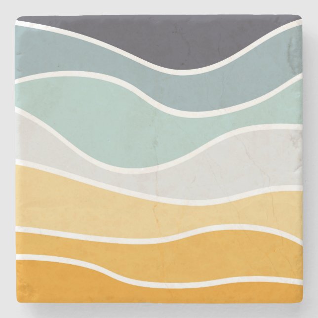 Colourful summery retro style waves stone coaster (Front)
