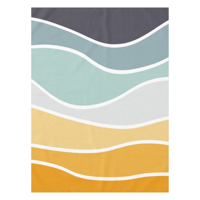 Colourful summery retro style waves tablecloth (Front)