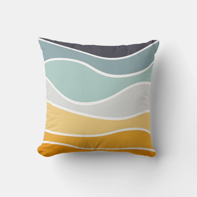 Colourful summery retro style waves throw pillow (Front)