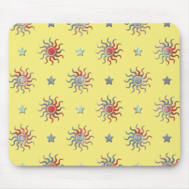 Colourful sun and stars design mouse pad (Front)