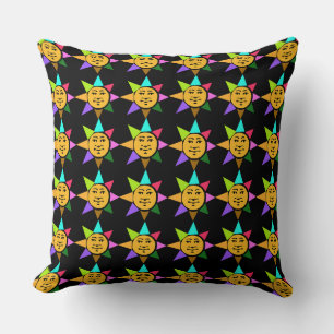 Colourful Sun Face Pattern Throw Pillow