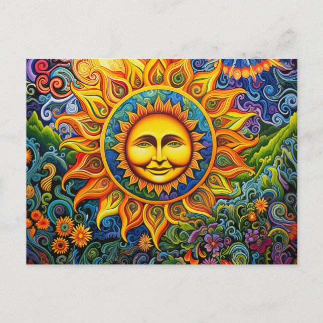 Colourful Sun Hippy Art Postcard (Front)