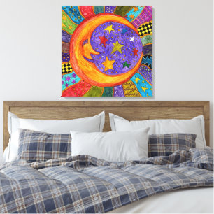 Colourful Sun, Moon and Stars Wrapped Canvas