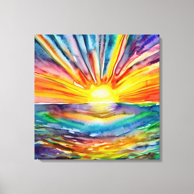 Colourful Sun Rays over the Water Reflection AI Ar Canvas Print (Front)