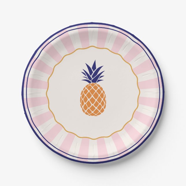 Colourful Sunburst Retro Pineapple Paper Plates (Front)