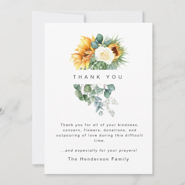 Colourful Sunflower Bereavement Funeral Thank You (Front)
