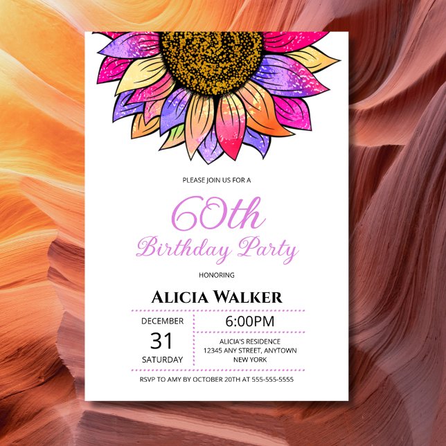 Colourful Sunflower Blossom Floral Birthday  Invitation (Creator Uploaded)