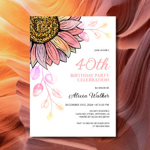 Colourful Sunflower Floral Peach Leaf Birthday  Invitation