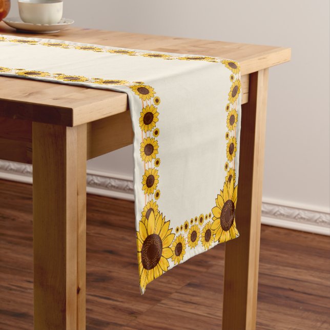 Colourful Sunflower Print Rail Short Table Runner (In Situ)