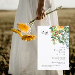 Colourful Sunflower & Red Floral Bridal Shower Invitation