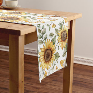 Colourful sunflowers & butterflies in bloom short table runner