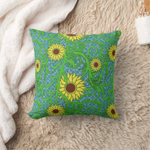 Colourful Sunflowers Floral Illustration Throw Pillow