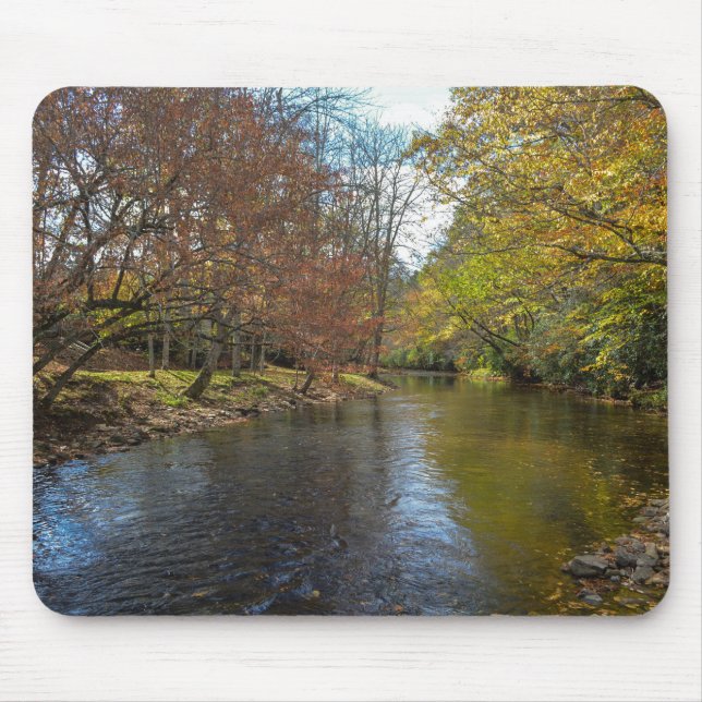 Colourful Sunlit Fall Leaves Reflect Autumn Stream Mouse Pad (Front)